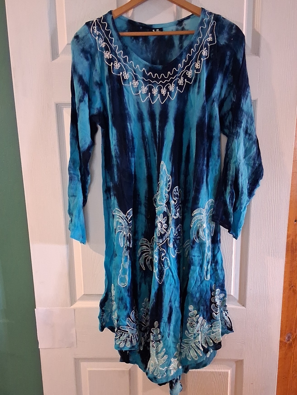 Blue Tie-Dye Asymmetrical Women’s Dress with Embroidered Detail